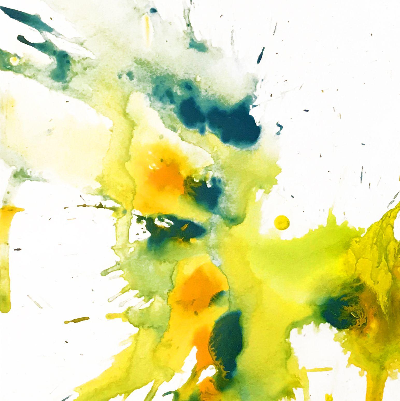 2 - Chaotic Crazy Lemon Lime Paintings 4172.4173, Painting, Watercolor on Paper - Beige Abstract Drawing by Kris Haas