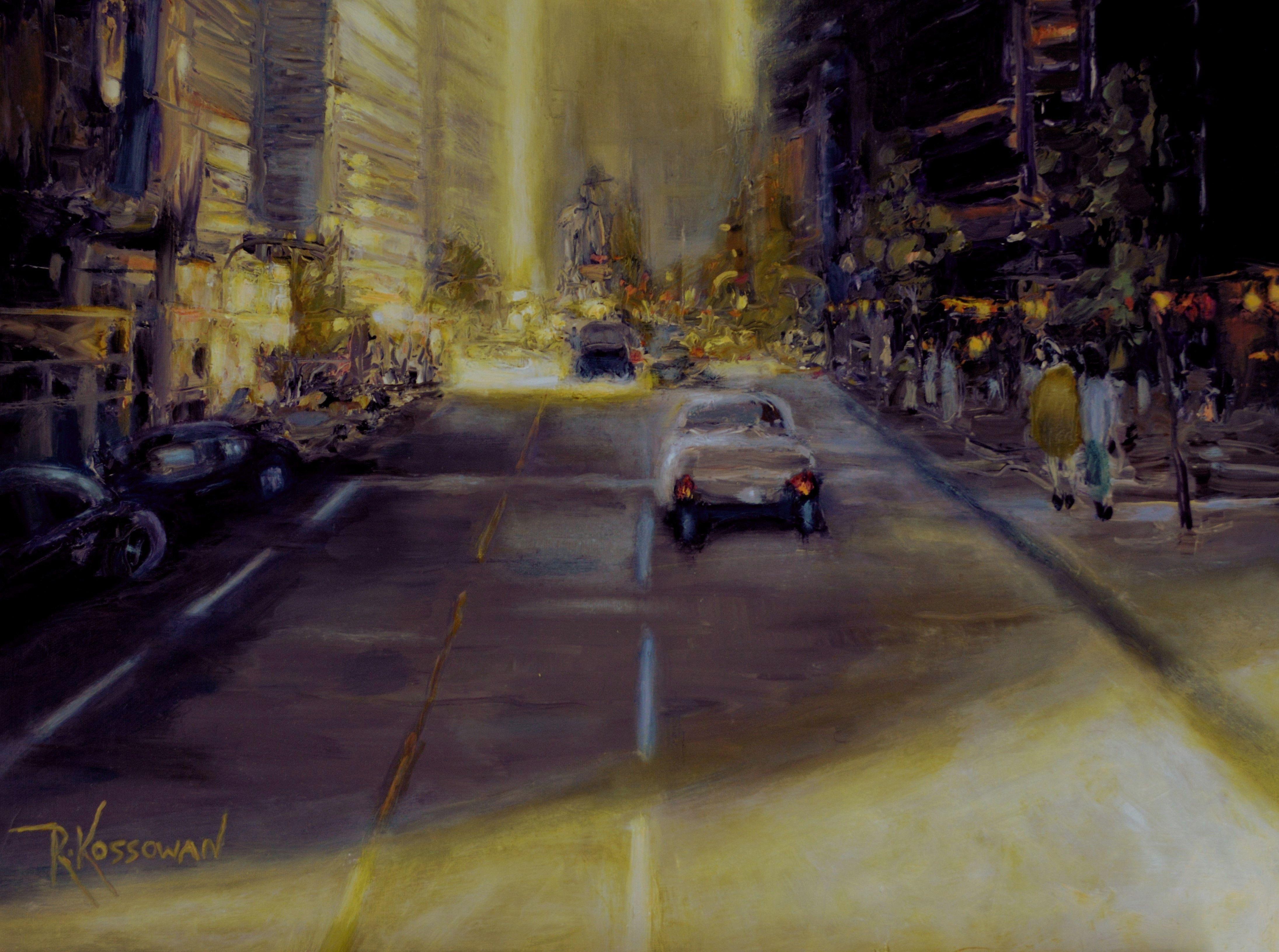 Georgia Street, Vancouver, BC, looking east. :: Painting :: Contemporary :: This piece comes with an official certificate of authenticity signed by the artist :: Ready to Hang: Yes :: Signed: Yes :: Signature Location: front left :: Canvas ::