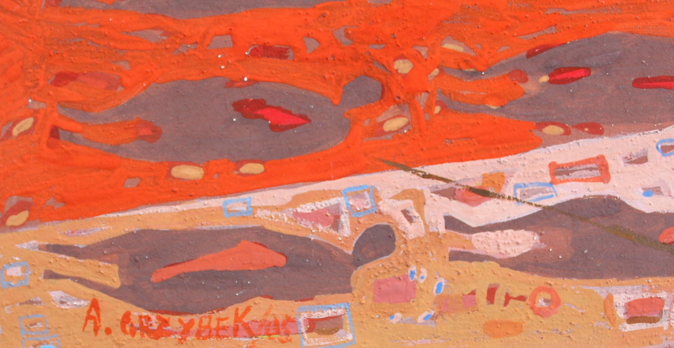 Untitled - XXI Century, Gouache Painting, Abstract - Orange Abstract Drawing by Aleksander Grzybek
