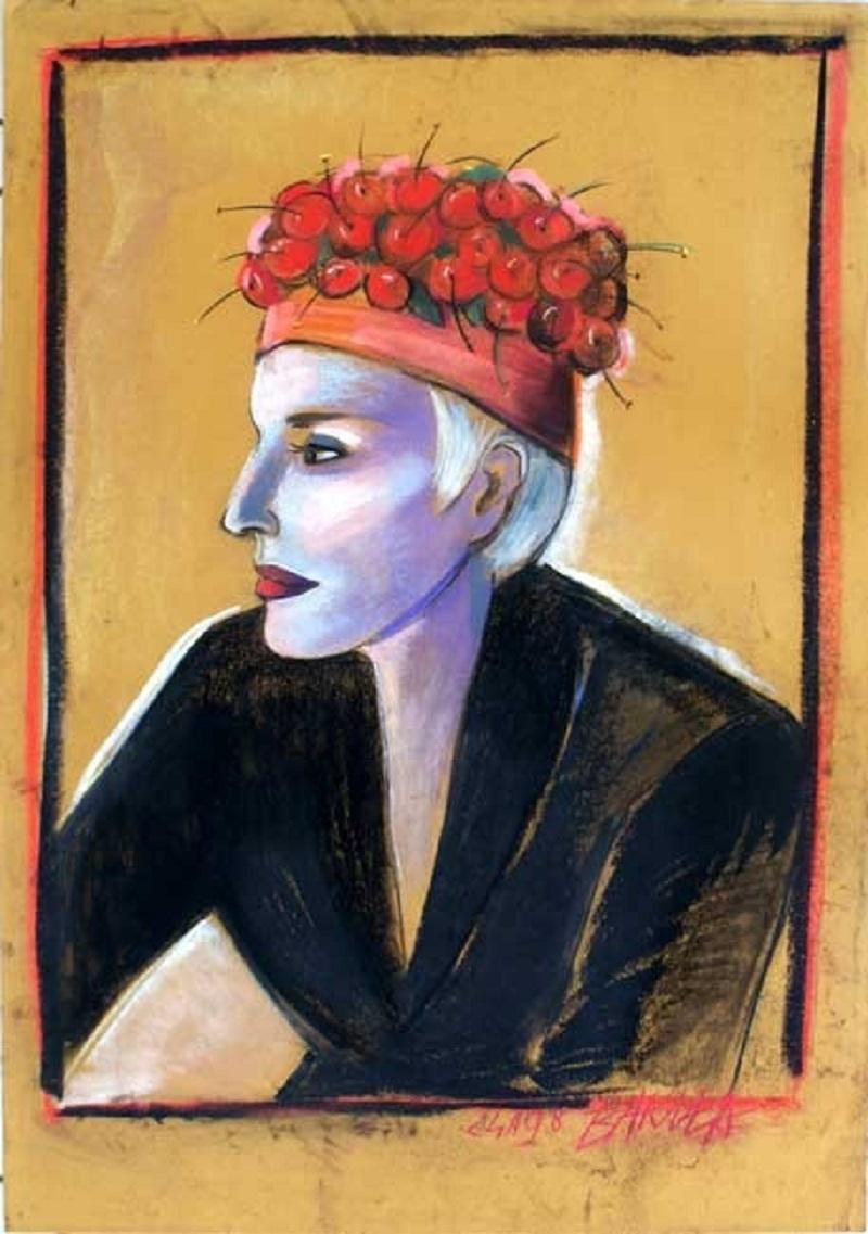 Hanna Bakuła Figurative Art - Kora - XX century, Pastel figurative portrait, Colourful, Pop culture