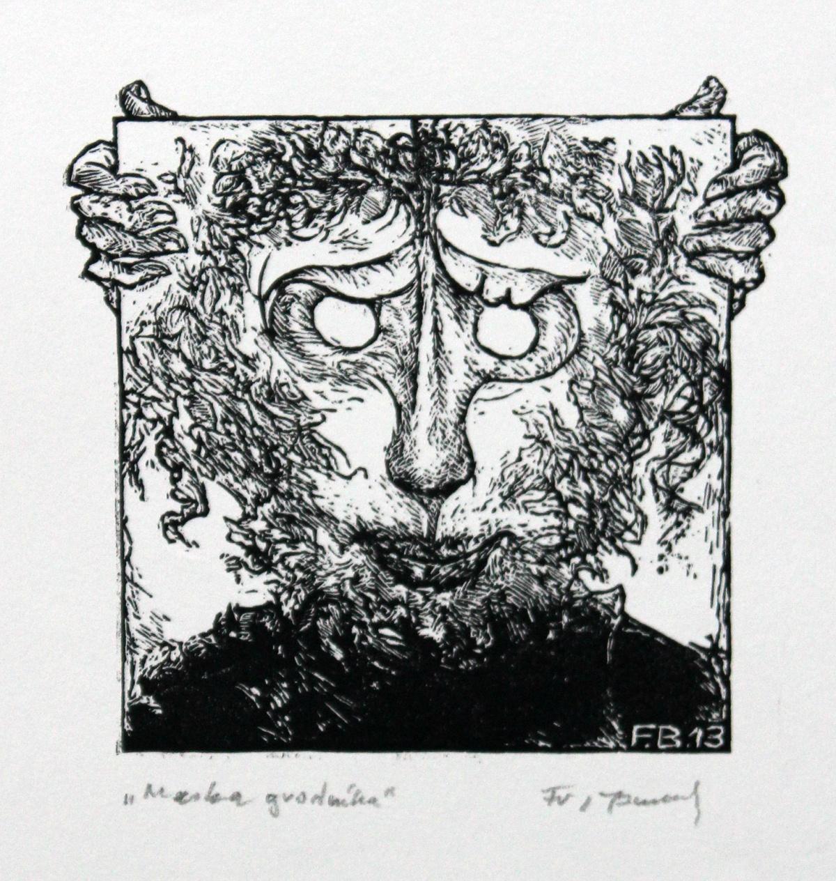 Maschera da giardiniere - XXI secolo, Stampa in bianco e nero, Figurativo - Print di Franciszek Bunsch