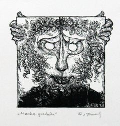Gardener's mask- XXI century, Black and white print, Figurative