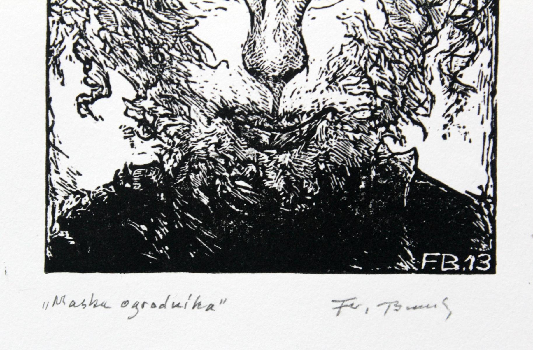 Maschera da giardiniere - XXI secolo, Stampa in bianco e nero, Figurativo - Print Altro stile artistico di Franciszek Bunsch