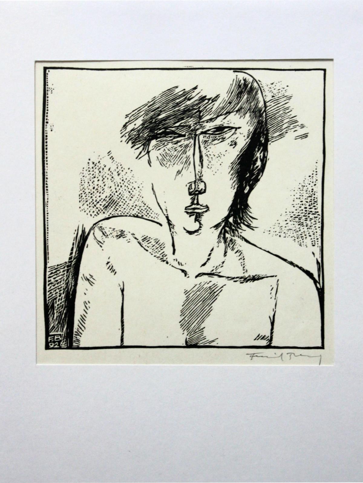 B's portrait - XXI century, Black and white etching - Painting by Franciszek Bunsch