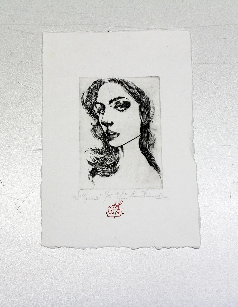 Selbstporträt  - XXI Jahrhundert, Radierung, Modedruck, Frauen (Sonstige Kunststile), Print, von Anna Halarewicz
