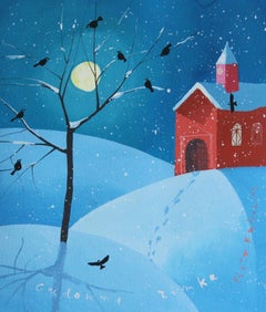 Wonderful winter - XXI century, Gouache painting, Town scene