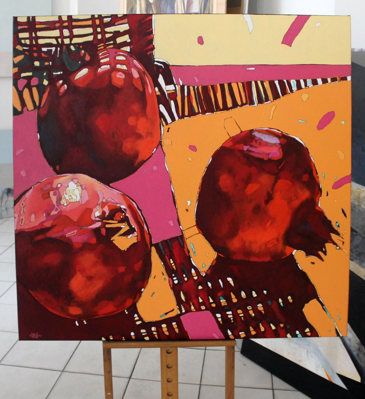 Pomegranates 08 - XXI Century, Oil painting, Contemporary Figurative, Fruits - Painting by Rafał Gadowski