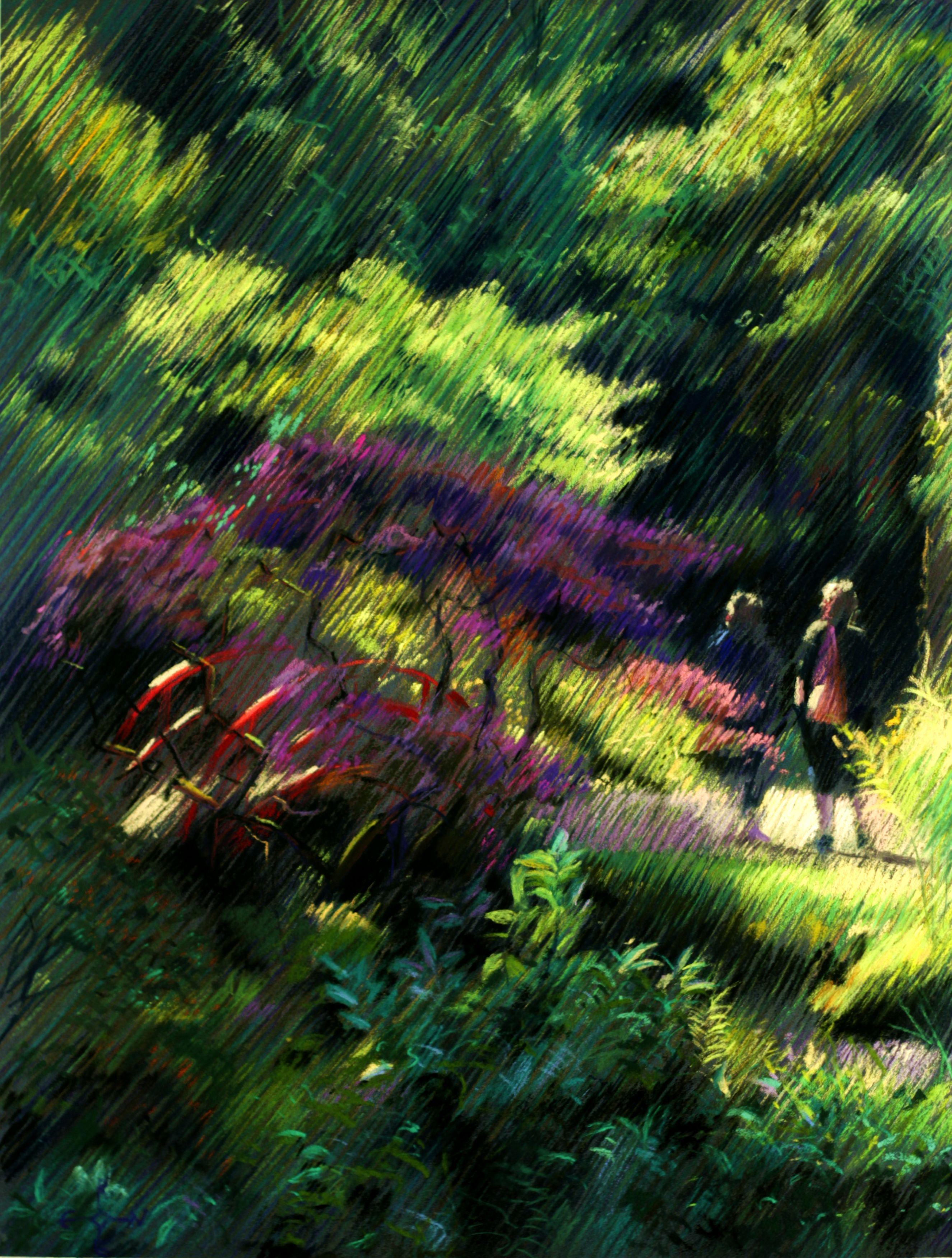 The Japanese garden 1 (2014), Zeichnung, Pastellfarben auf pastellfarbenem Sandpapier – Art von Corne Akkers