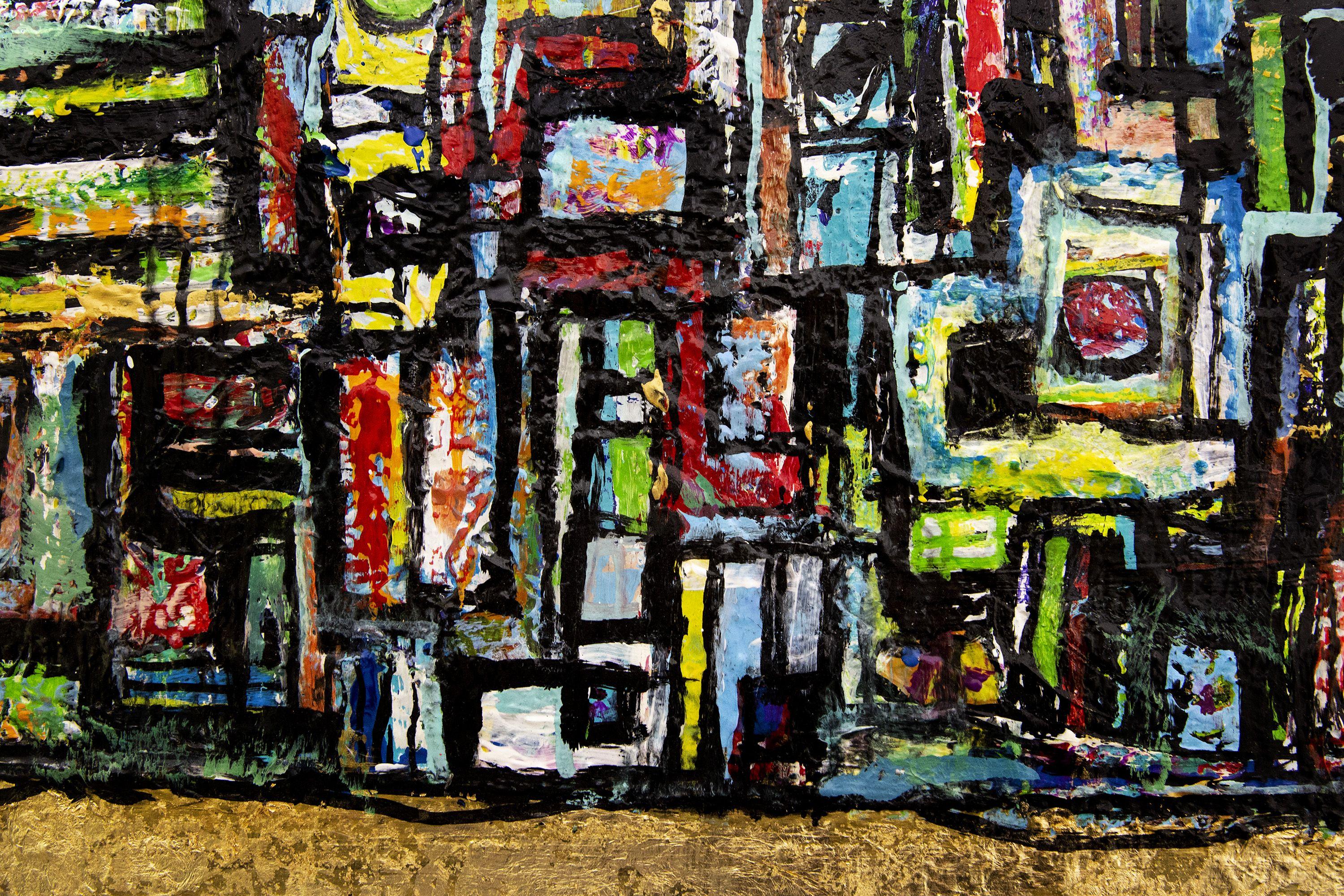 Camion e treni, Pittura, Acrilico su tela - Abstract Painting Nero di Robert Musser