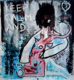 No Fees Ever (Keep Calm And Snuggle With Belial), Painting, Acrylic on Canvas