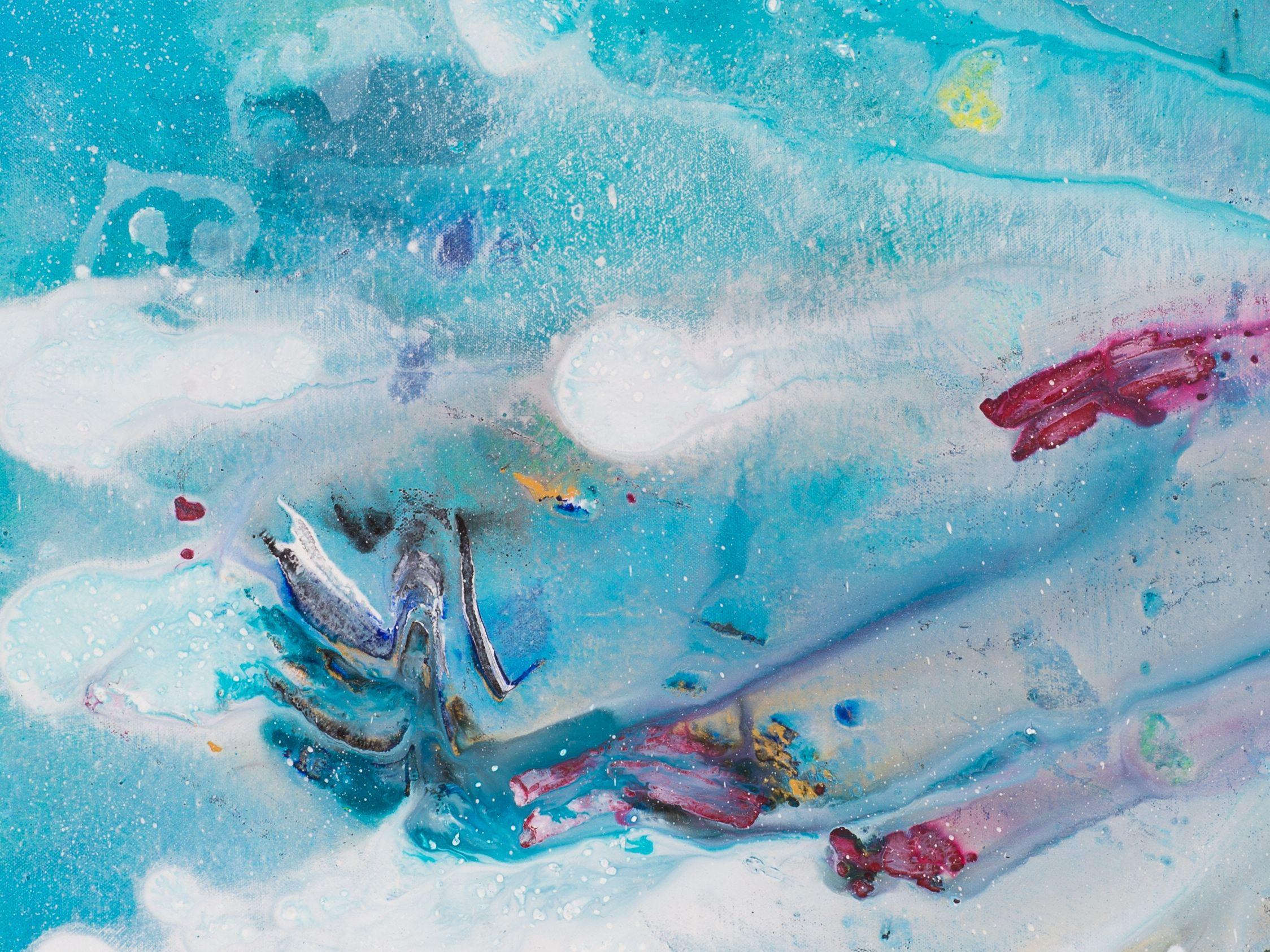 Créations du ciel, peinture, acrylique sur toile - Bleu Abstract Painting par Maria Bacha
