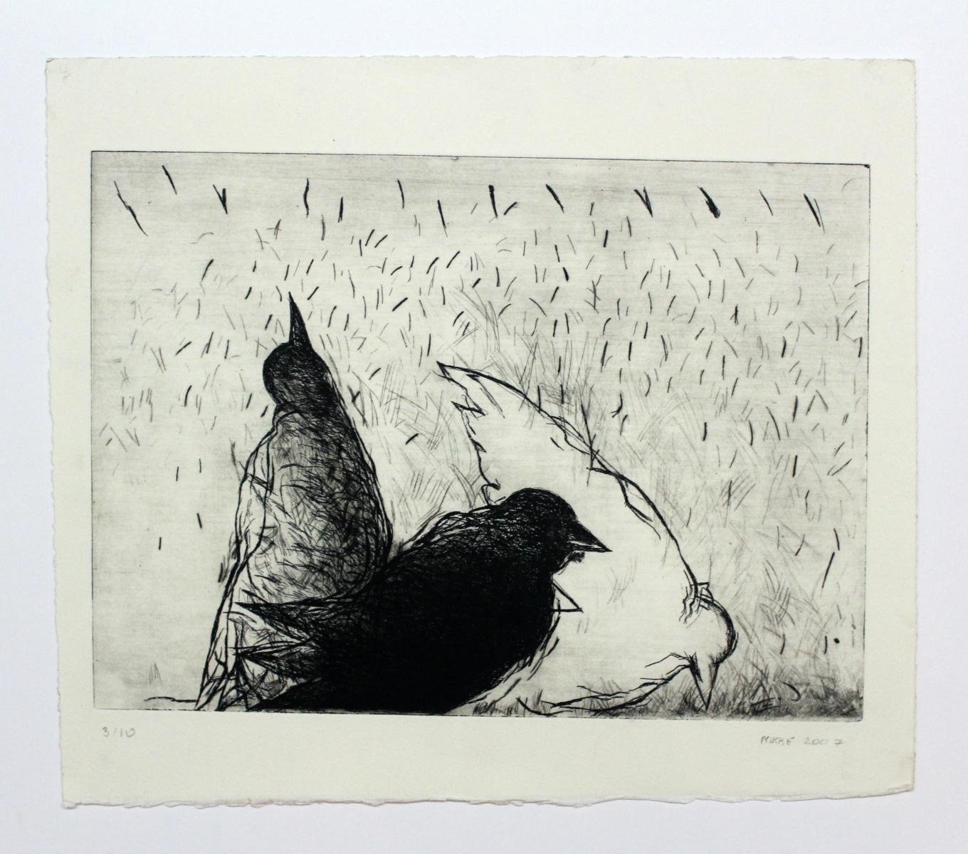 Birds - XXI century, Figurative print, Black and white, Animals - Print by Anna Mikke