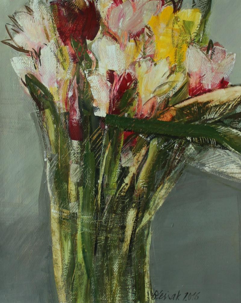 Bożena Lesiak Still-Life Painting - Tulips - XXI century, Oil painting, Abstract-figurative, Flowers