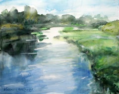 Near the Ostroda - calm water - XXI century, Watercolor painting, Landscape
