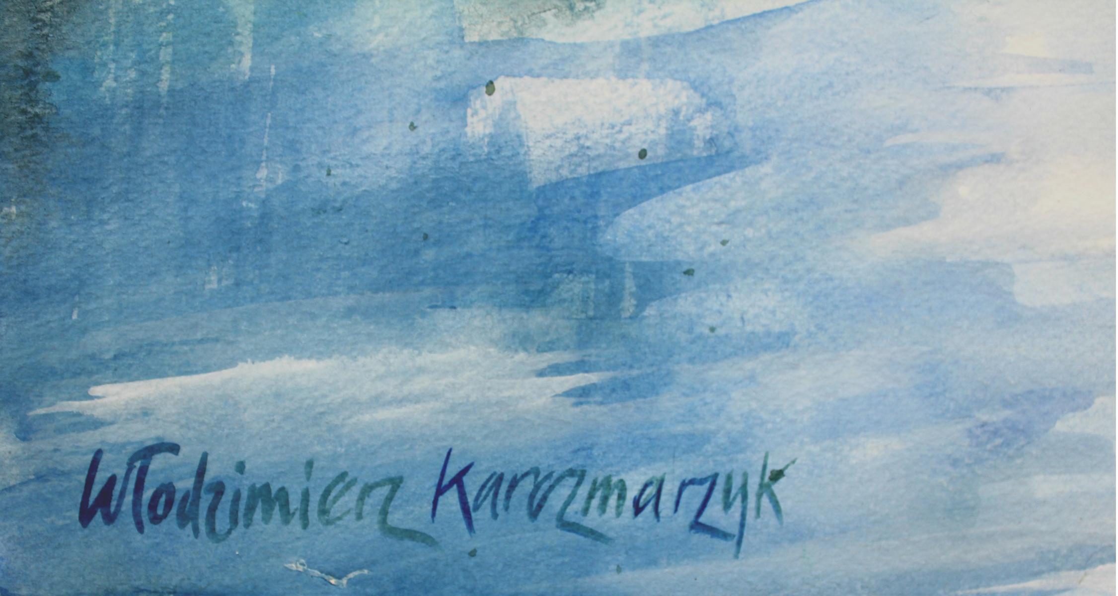 Near the Ostroda - calm water - XXI century, Watercolor painting, Landscape - Art by Włodzimierz Karczmarzyk