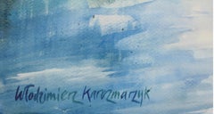 Near the Ostroda - eau calme - XXIe siècle, peinture à l'aquarelle, paysage