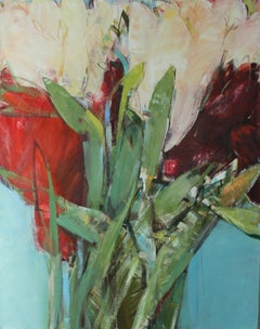 Triptych I - XXI century, Oil painting, Abstract-figurative, Flowers