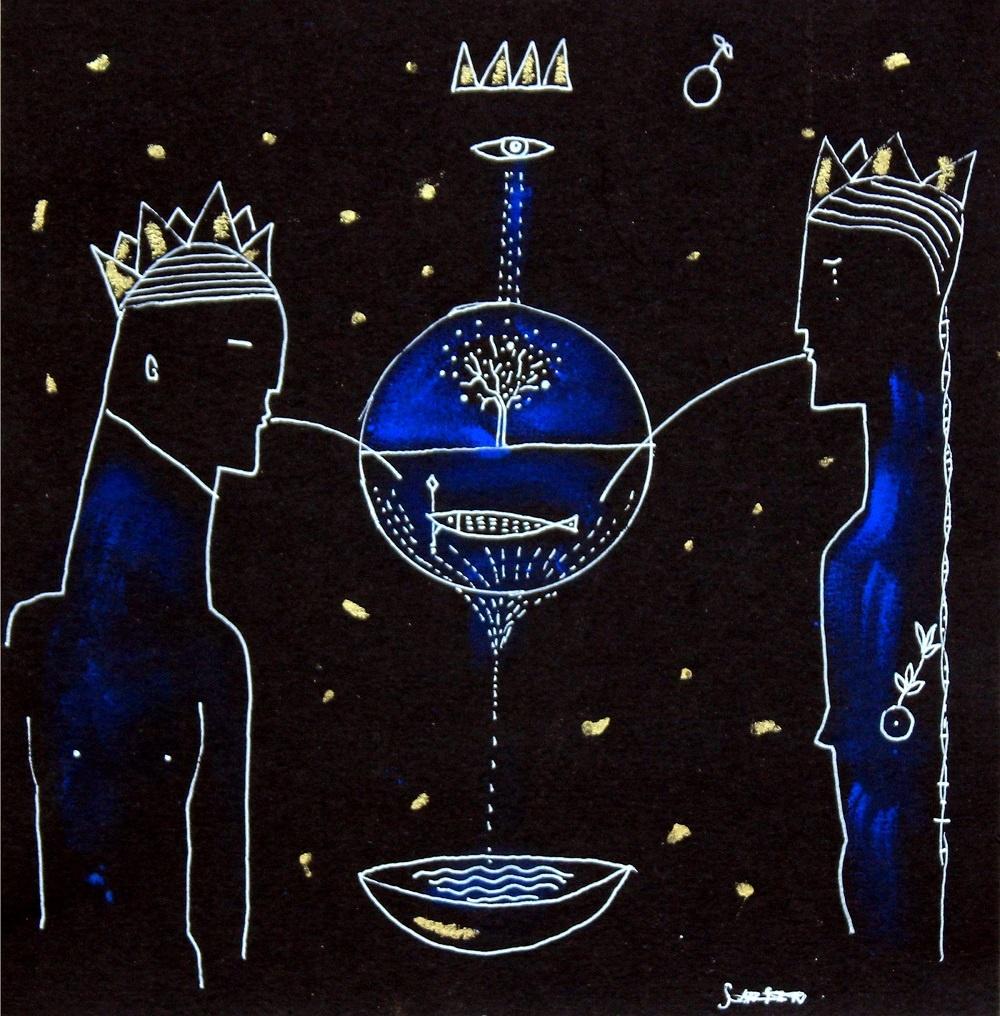 King and Queen - double-sided - XXI century, Figurative print, Etching