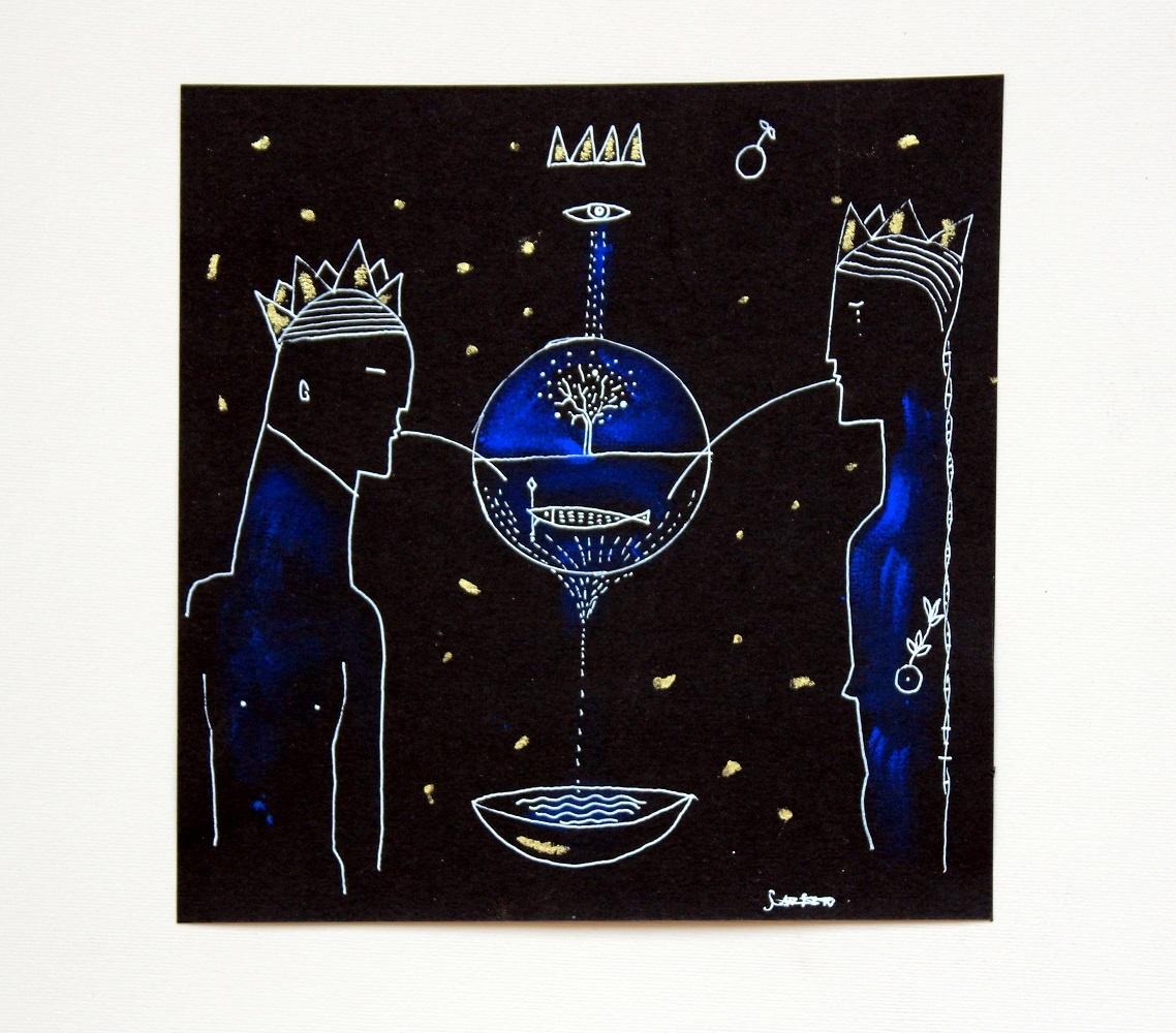 King and Queen - double-sided - XXI century, Figurative print, Etching - Art by Ewa Kutylak