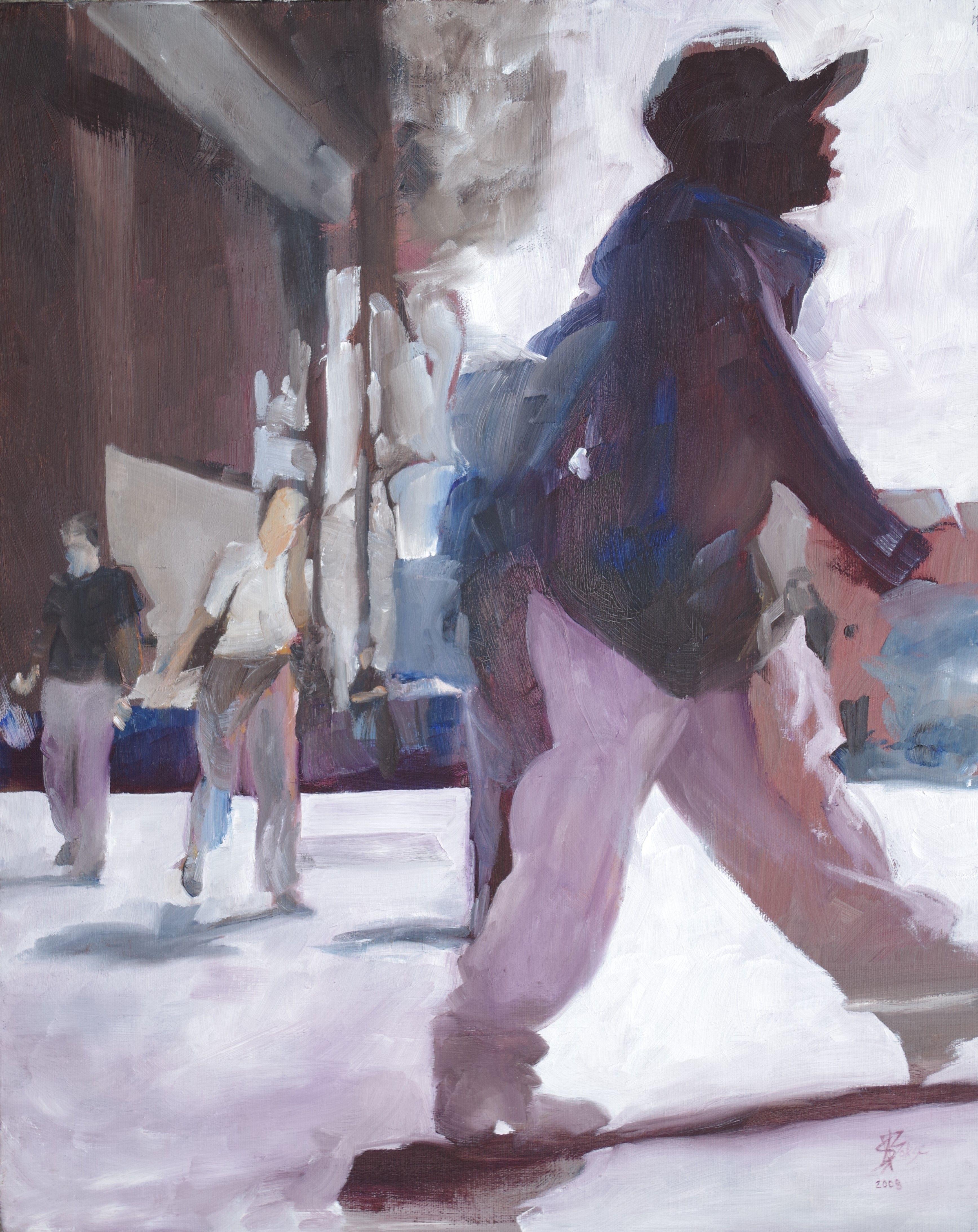 Passing through the Quad, Gemälde, Öl auf Leinwand – Painting von Steven Boksenbaum