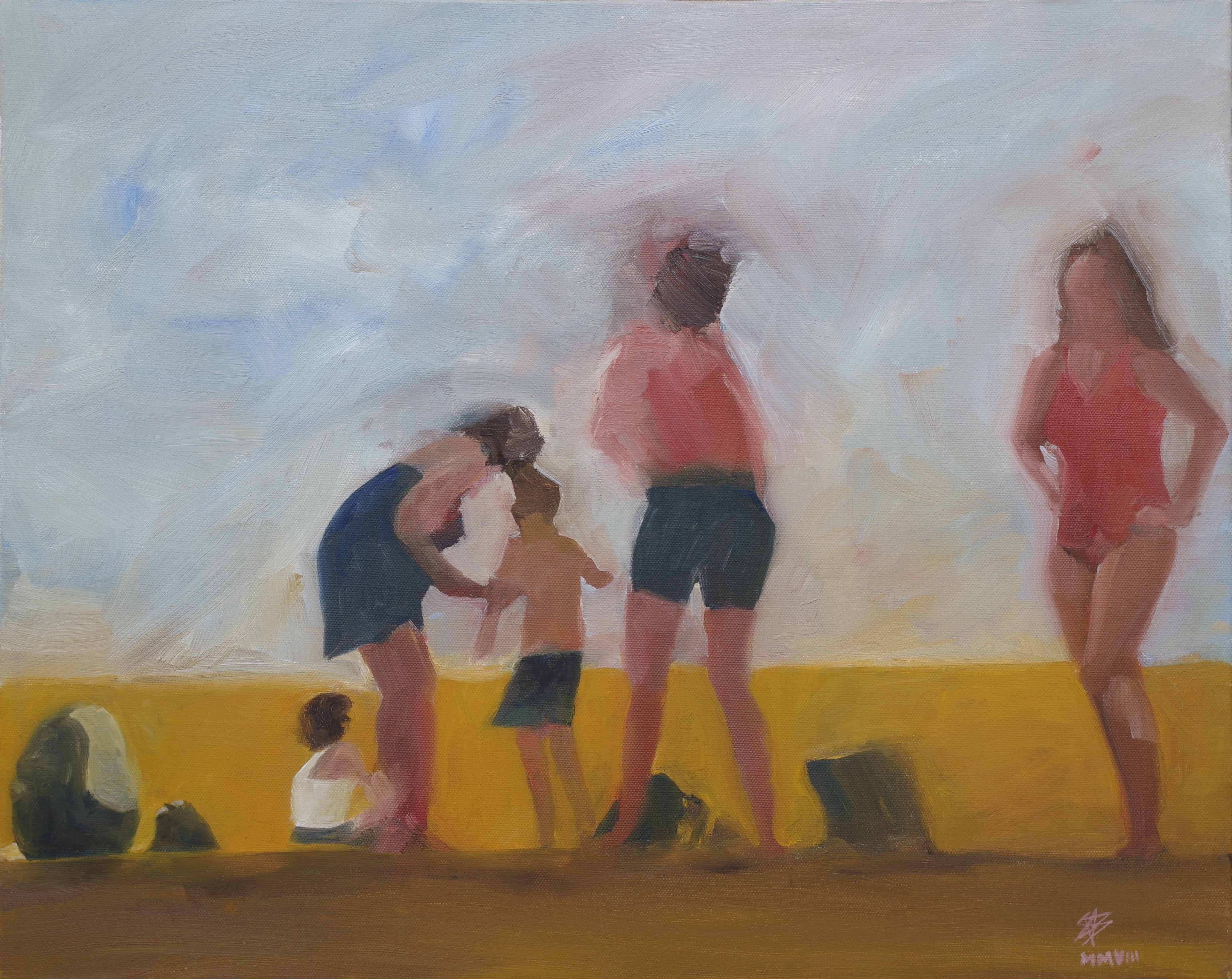 A family on holiday, oil on cotton canvas over pine stretchers, ready to hang or be framed by the buyer. :: Painting :: Contemporary :: This piece comes with an official certificate of authenticity signed by the artist :: Ready to Hang: Yes ::