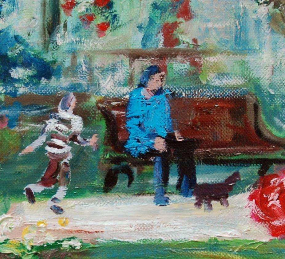 Peinture à l'huile - Le jardin de roses - Nancy, huile sur toile - Impressionnisme Painting par Christine Jacquel