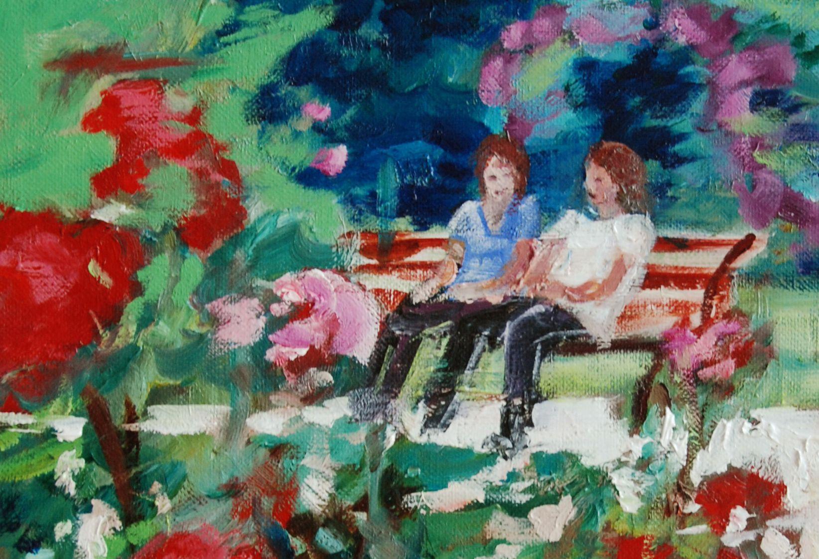 Oil Public garden France, Painting, Oil on Canvas For Sale 2