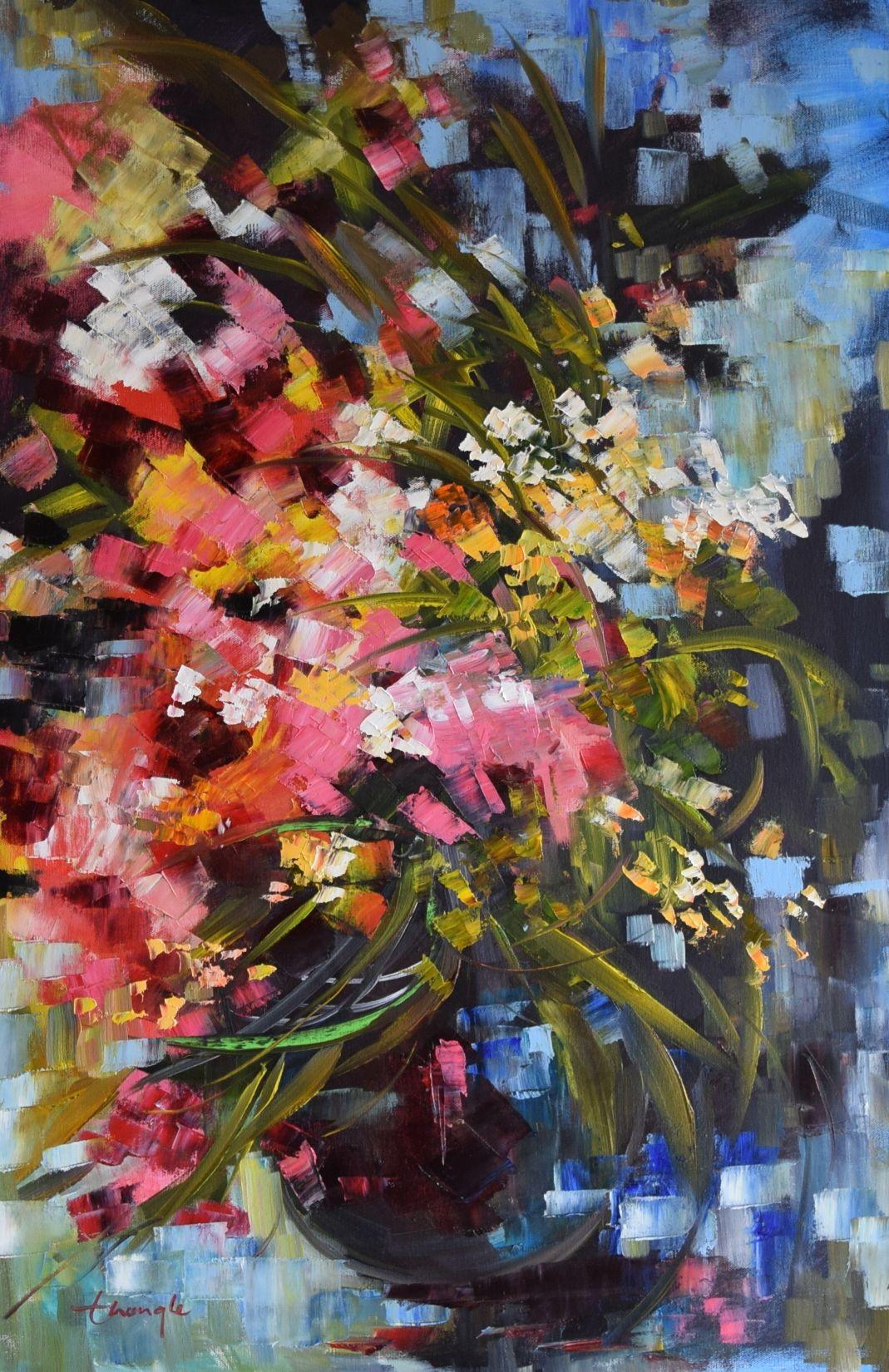 Thong Le Abstract Painting - Flowers, Painting, Oil on Canvas