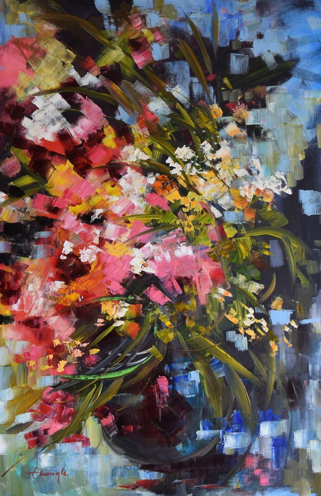 Abstract Painting di Thong Le - Fiori, Pittura, Olio su tela