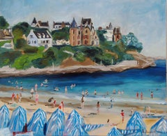 Original oil painting of Dinard beach in France., Painting, Oil on Canvas