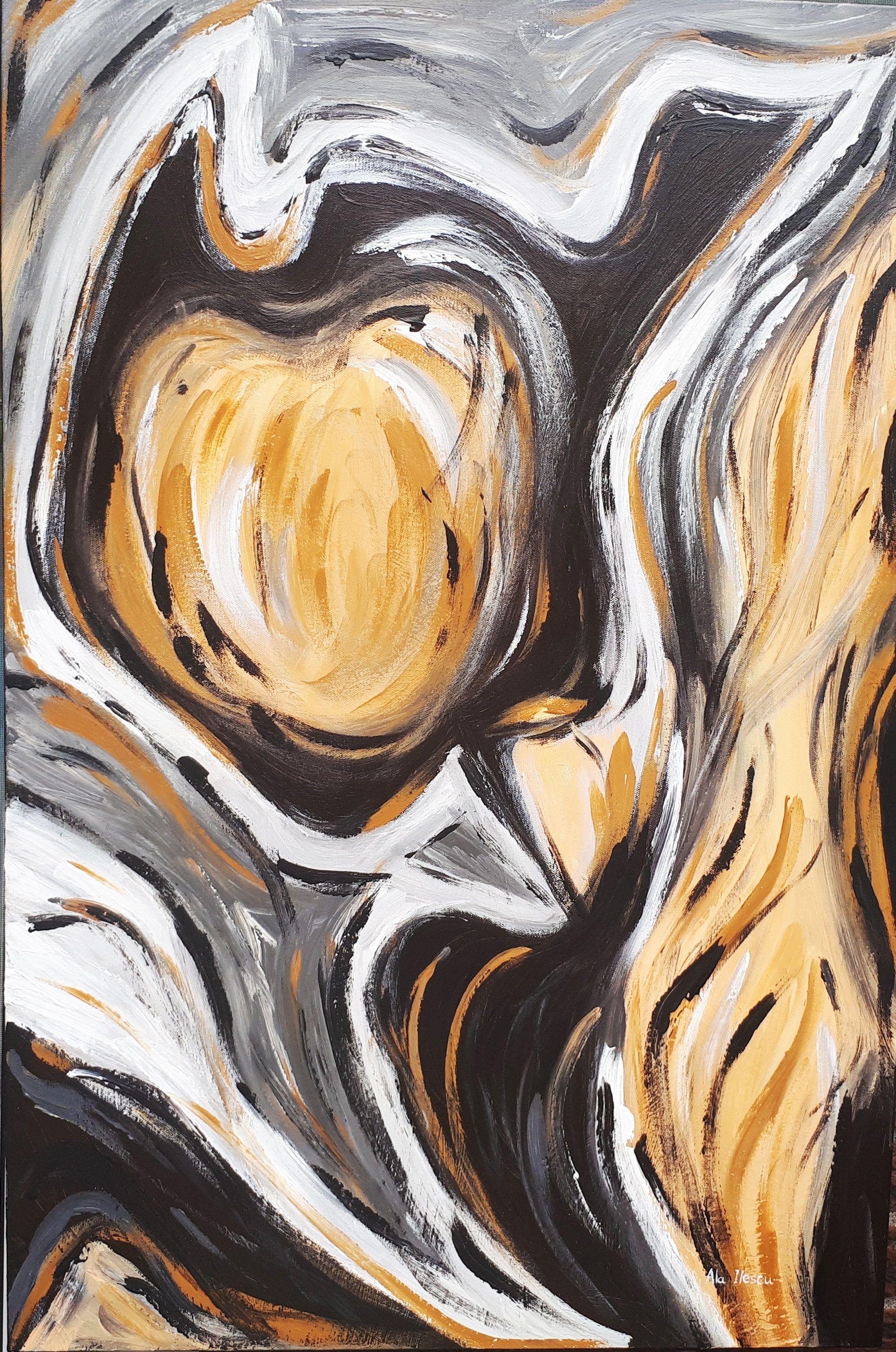 Abstract Painting de Ala Ilescu - Cara de miedo, Pintura, Acrílico sobre lienzo