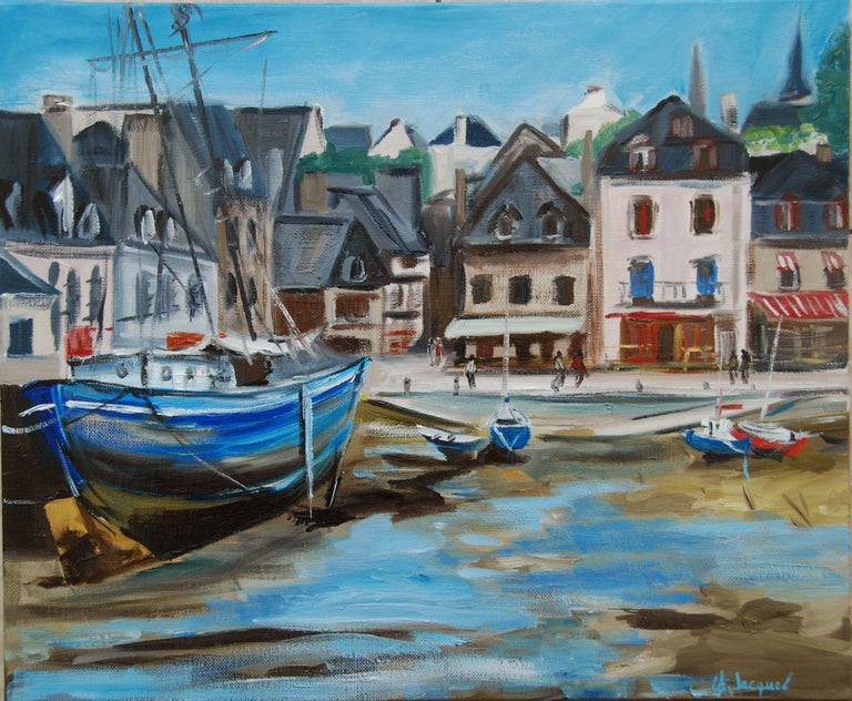 Christine Jacquel Oil from a French fishing port, Painting, Oil on