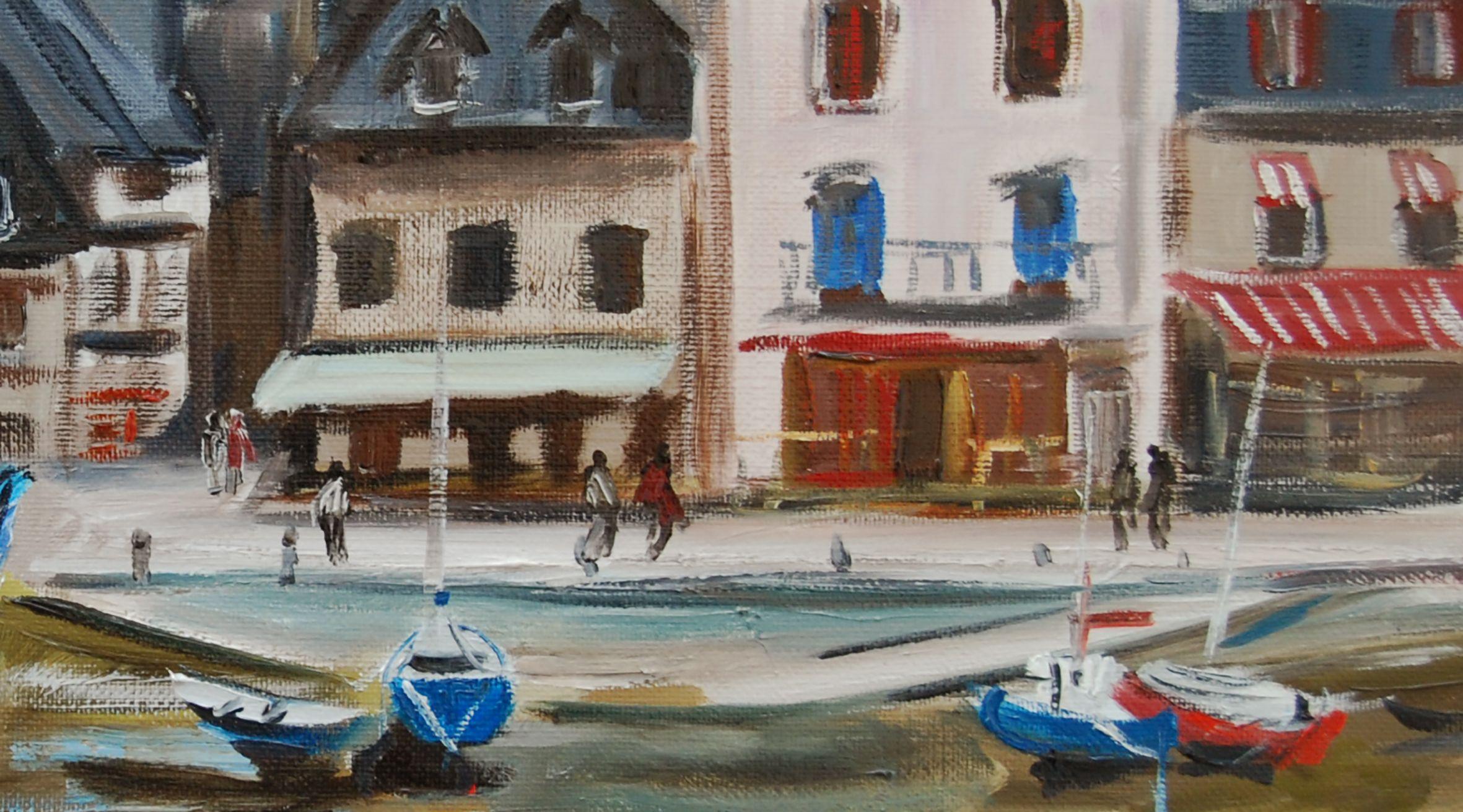Öl aus einem französischen Fischerhafen, Gemälde, Öl auf Leinwand (Zeitgenössisch), Painting, von Christine Jacquel