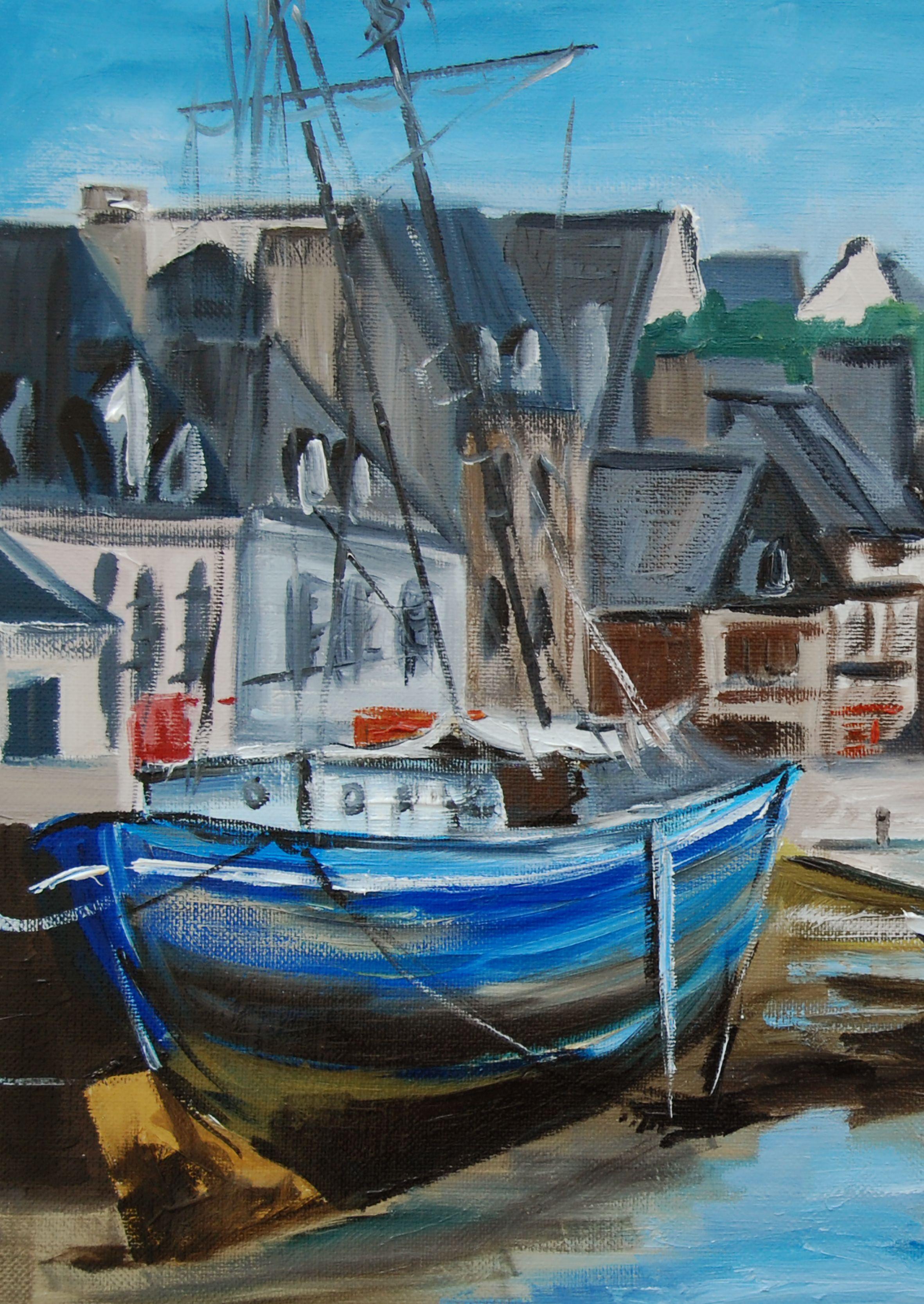 Öl aus einem französischen Fischerhafen, Gemälde, Öl auf Leinwand im Angebot 1