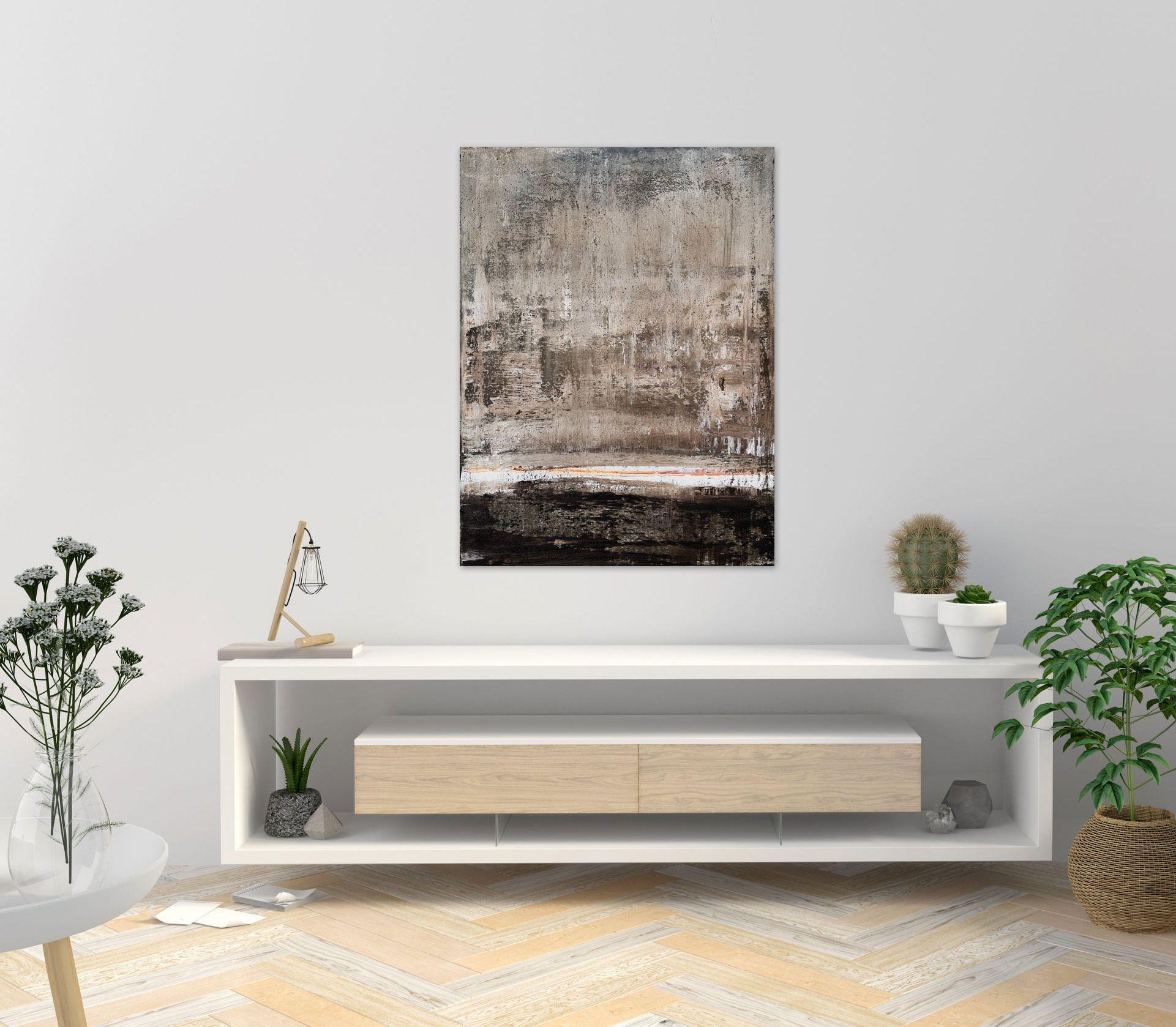 Brown abstract painting CE388, Painting, Acrylic on Canvas - Gray Abstract Painting by Radek Smach