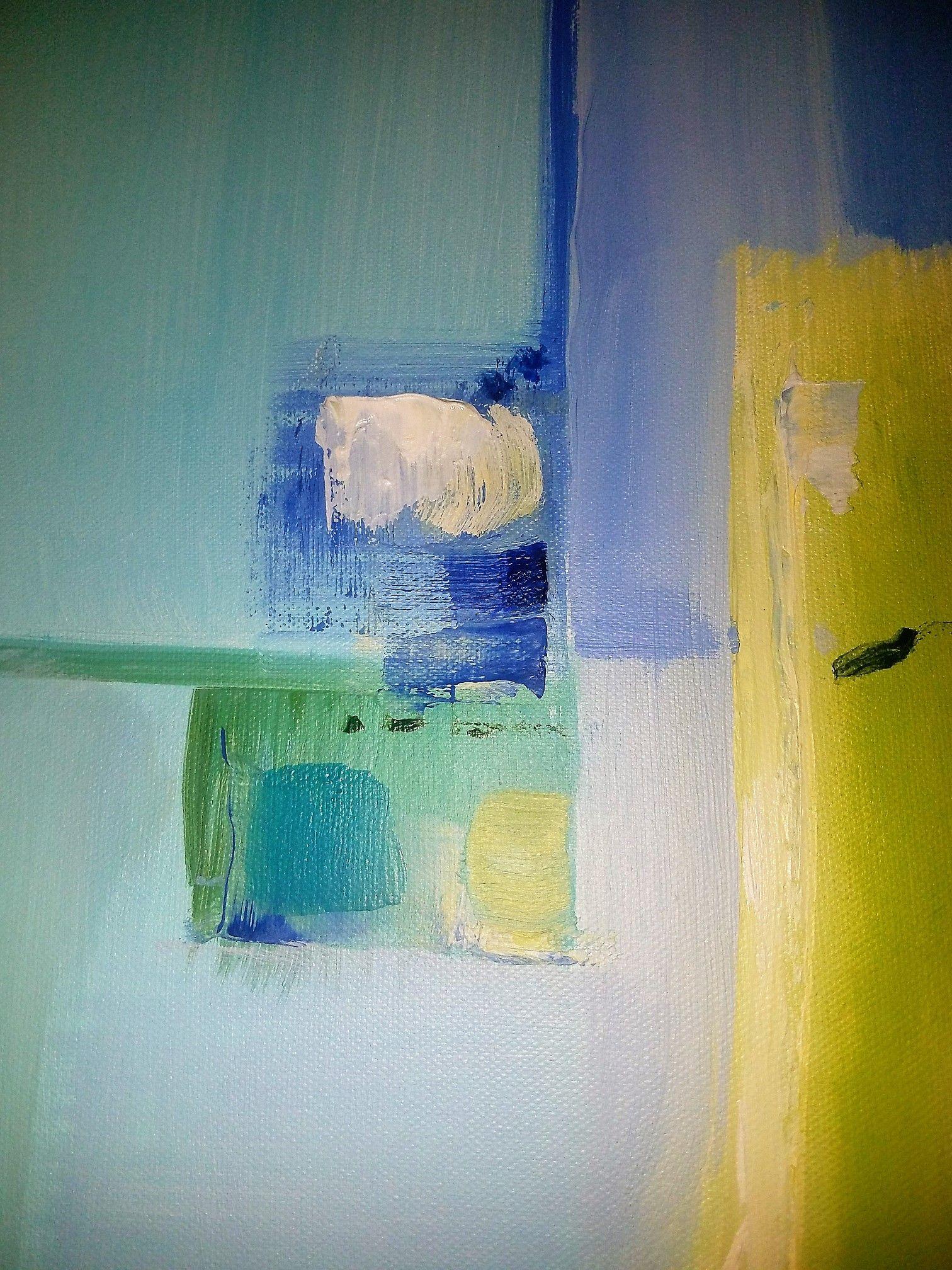 Il porto, Pittura, Olio su tela - Abstract Painting Grigio di Christine Frisbee