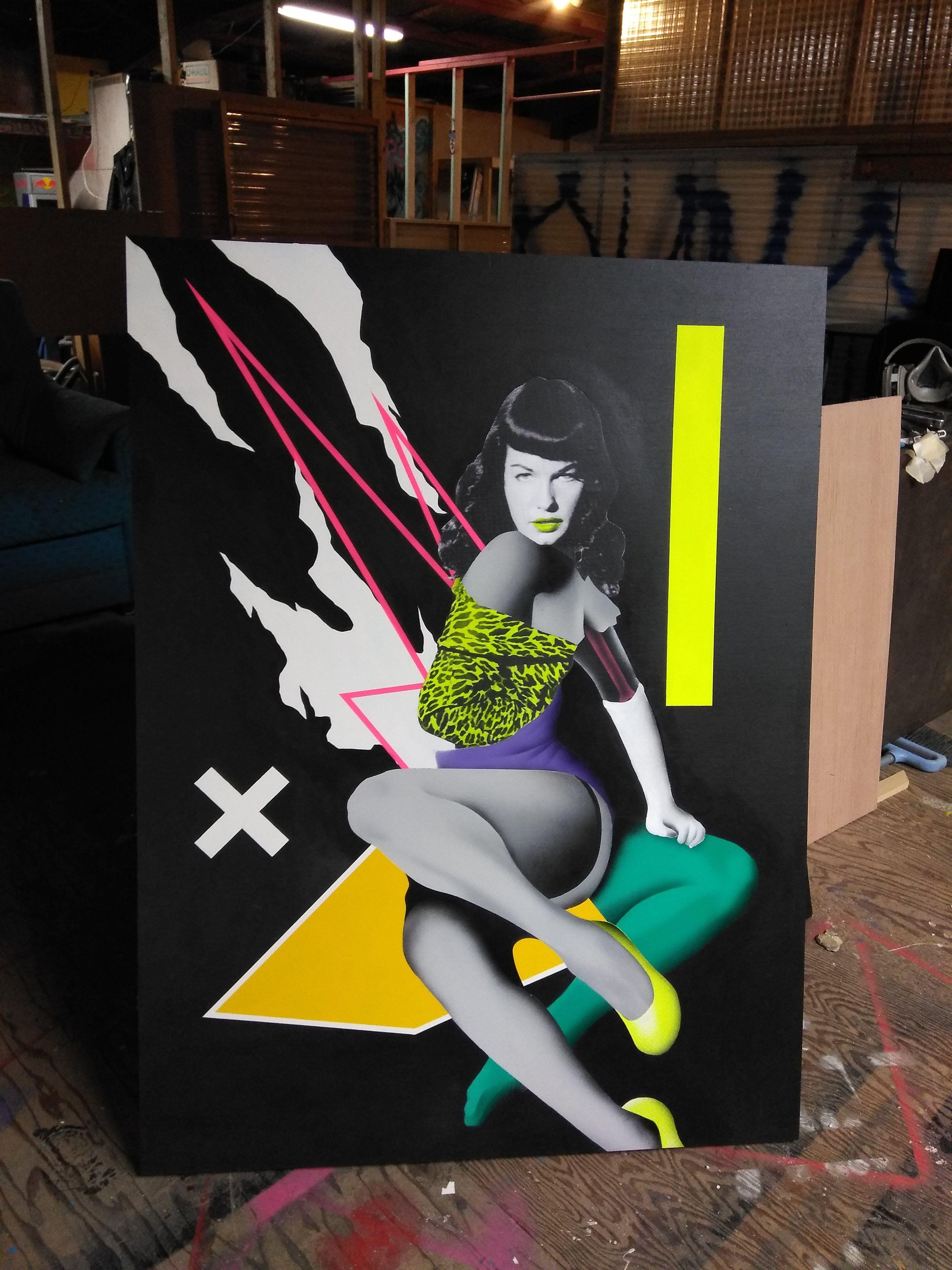 Black Betty se inspiró en Bettie Page y en una canción que me encanta, Black Betty de Ram Jam.  Cada vez que oía la canción siempre me recordaba a Bettie.  :: Técnica Mixta :: Pop-Art :: Esta pieza viene con un certificado oficial de autenticidad