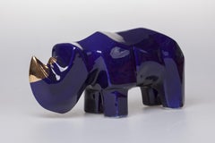 Blue rhino - XXI century, Figurative animal sculpture, Ceramic
