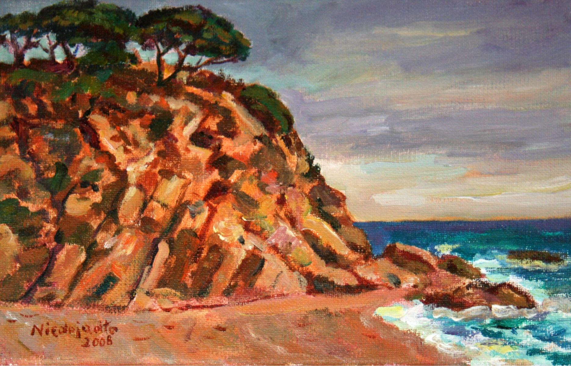 Marek Niedojadło Figurative Painting - Spanish seaside - XXI century, Oil landscape painting, Colourful