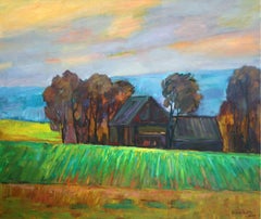 Green field - XXI century, Oil landscape painting, Colourful