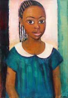Girl in a green dress - XXI century, Oil figurative painting, Portrait