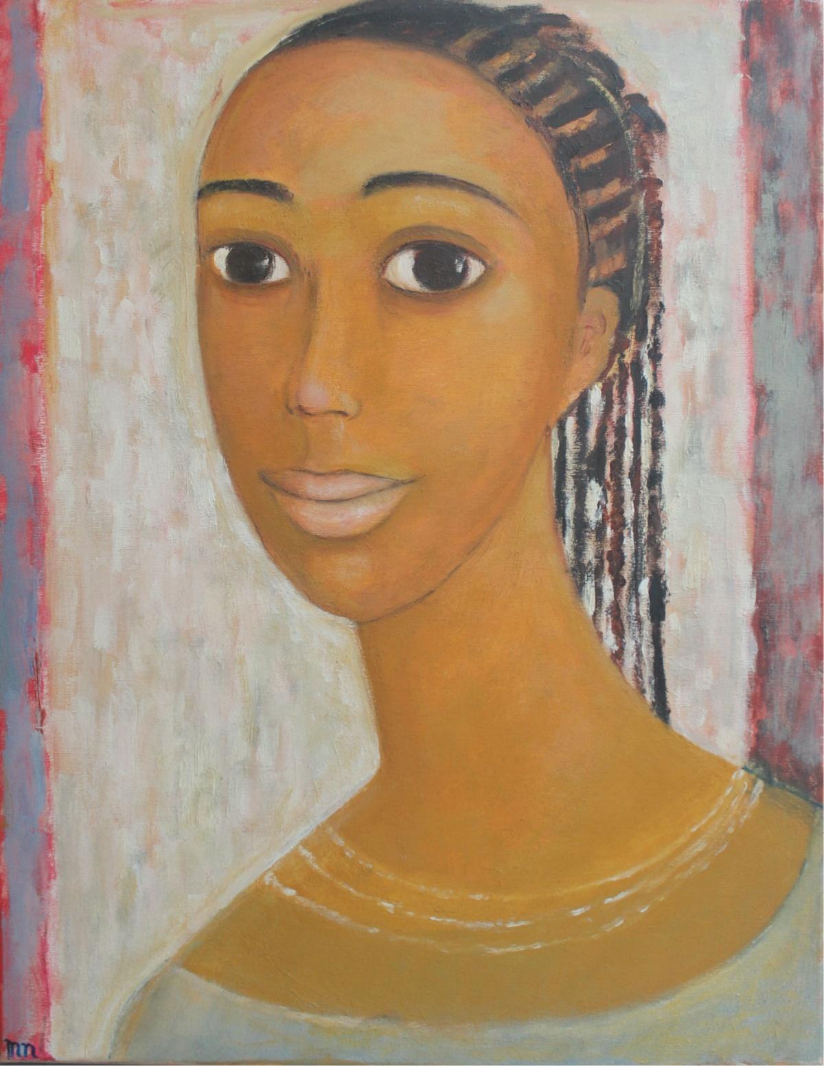 Marlena Nizio Figurative Painting - Portrait from Kenia - XXI century, Oil figurative painting, Pastel colours