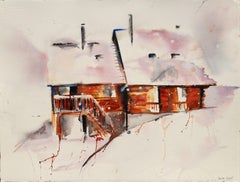 Watercolor of a mountain chalet under the snow., Painting, Watercolor on Paper