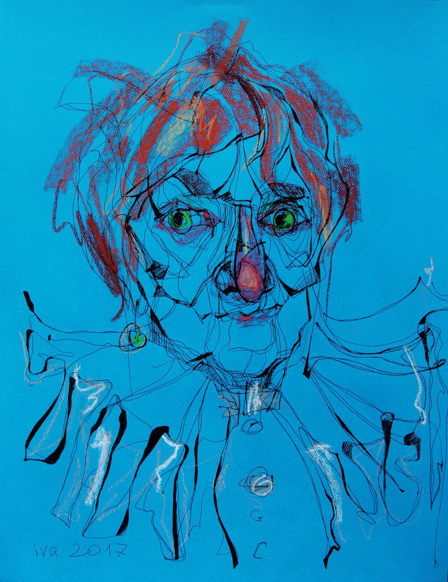 Red-haired Old Lady, Drawing, Pen & Ink on Paper - Art by Tatiana Ivchenkova