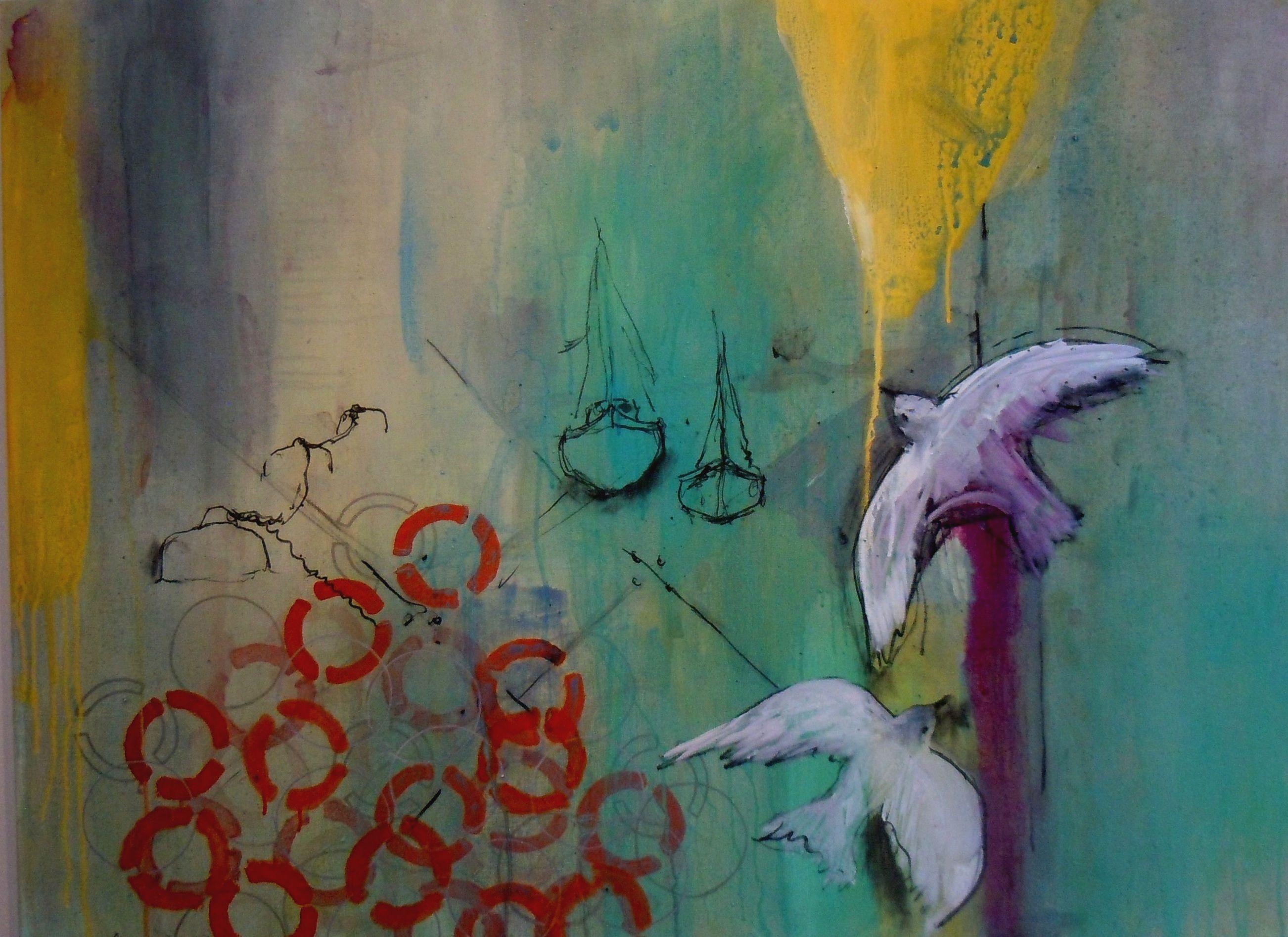 Gathering Momentum, Sun Pier, Pittura, Acrilico su tela - Painting di Wendy Smith