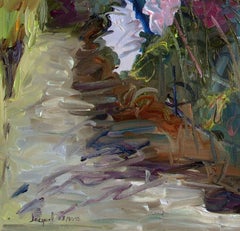 Original oil painting of purple and pink flowers, Painting, Oil on Canvas