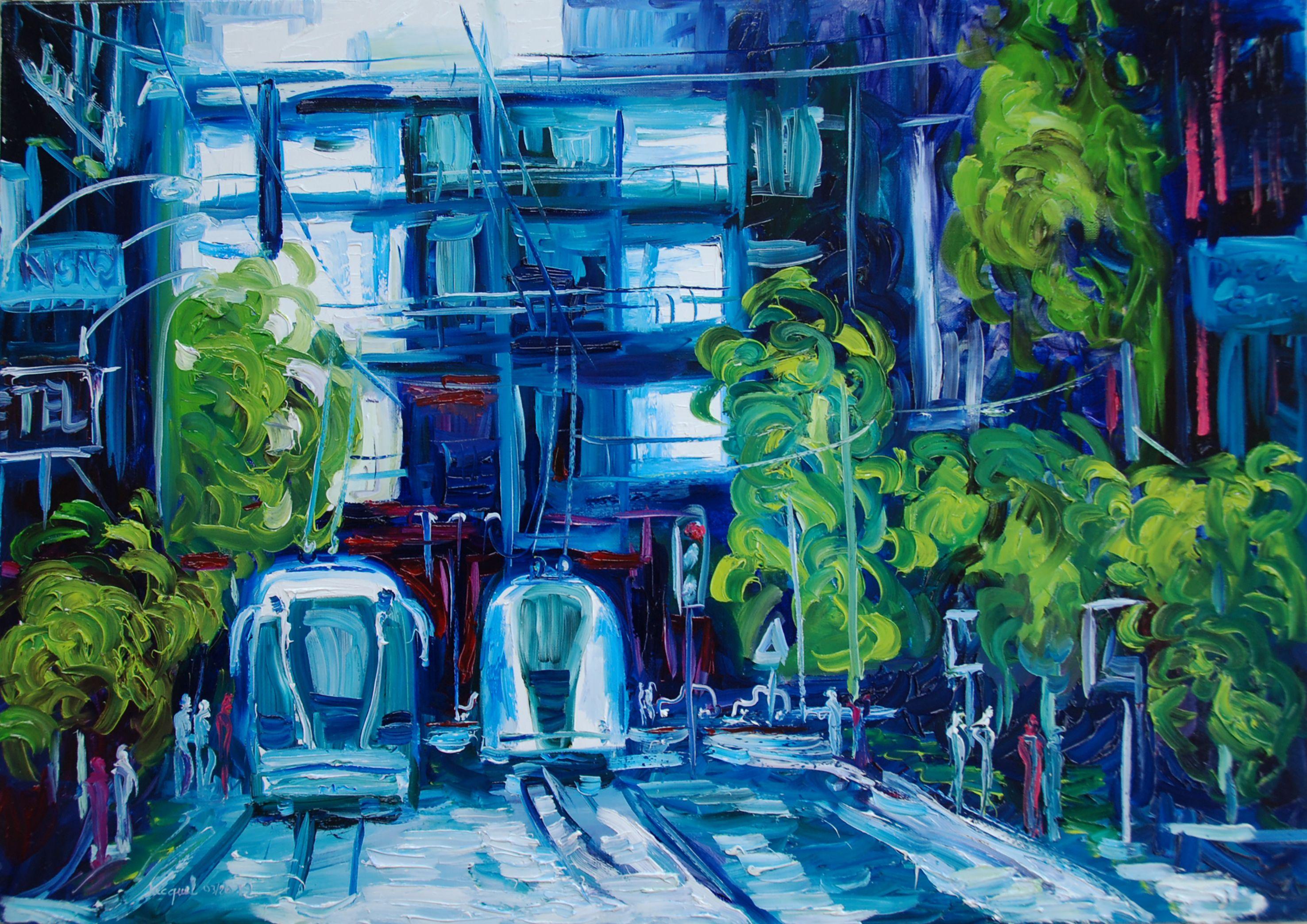 blue and green painting