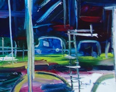 Original oil painting of a modern city, Painting, Oil on Canvas