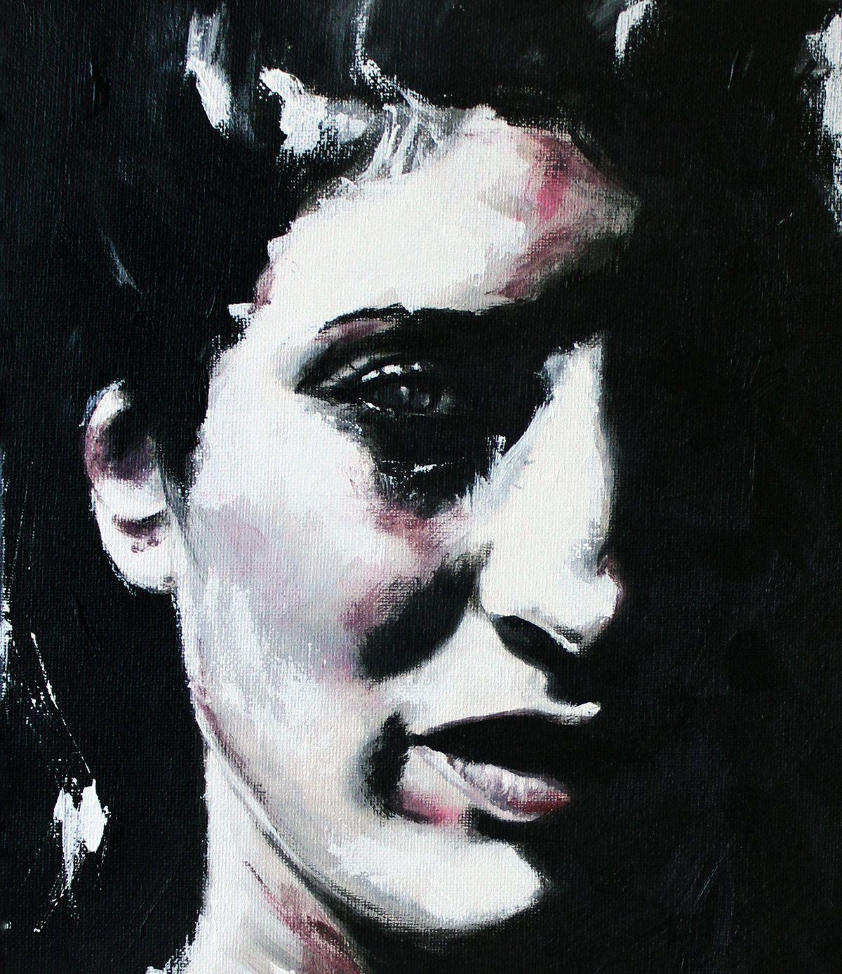acrylic black and white portrait painting