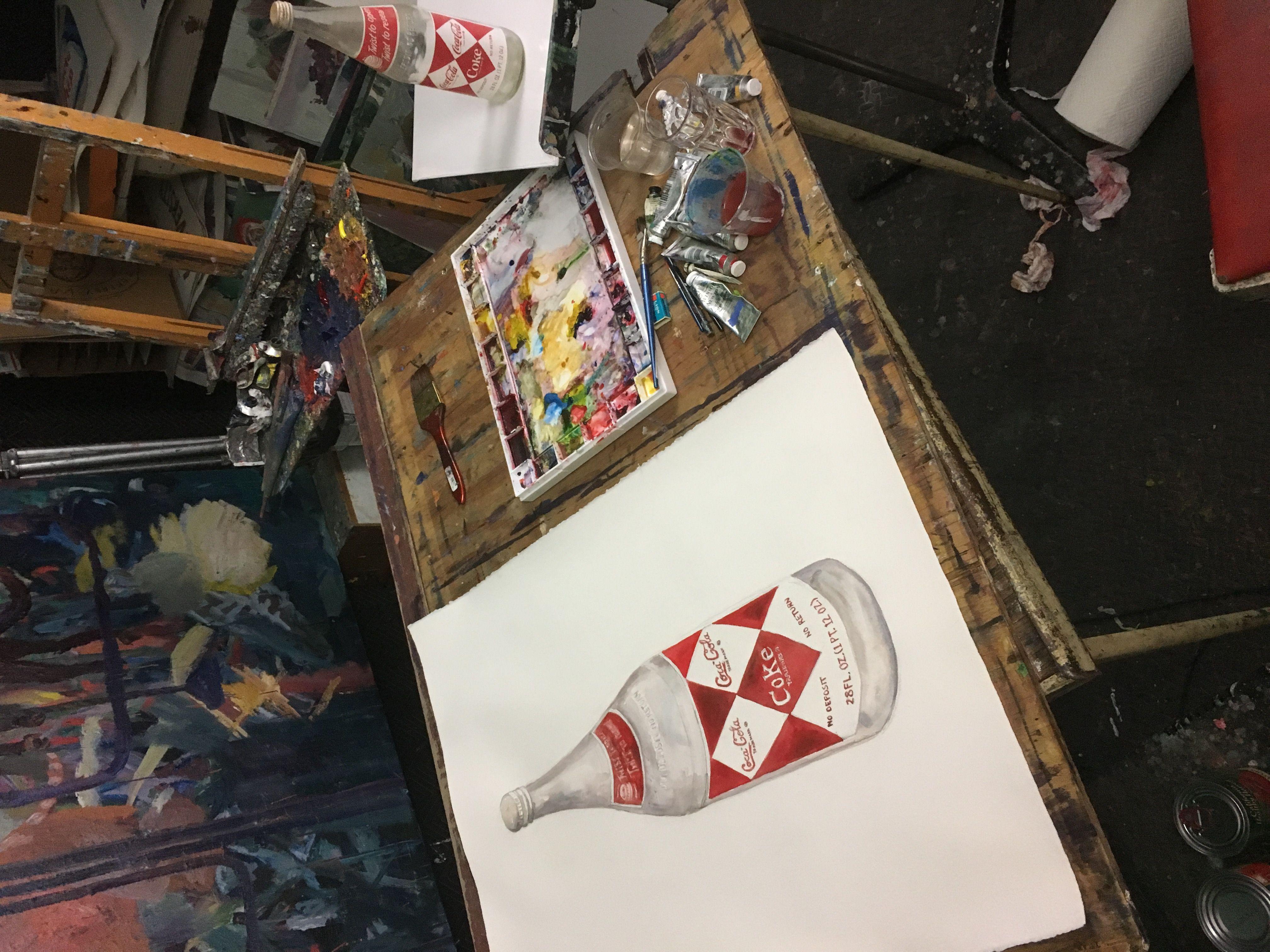 Bouteille de Coca-Cola, peinture, aquarelle sur papier aquarelle en vente 1